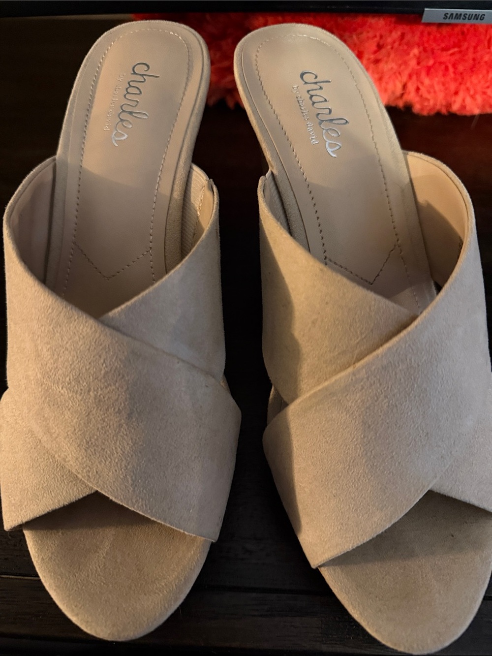Charles By Charles David Beige Suede Crisscross Slide Mules